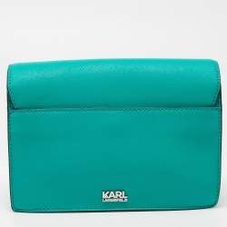 Pre Owned Karl Lagerfeld Green Saffiano Leather Medium K/Signature Shoulder Bag