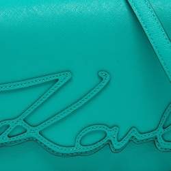 Pre Owned Karl Lagerfeld Green Saffiano Leather Medium K/Signature Shoulder Bag