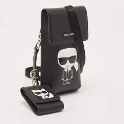Karl Lagerfeld Black Leather Kikonik Phone Crossbody Bag