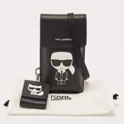 Karl Lagerfeld Black Leather Kikonik Phone Crossbody Bag