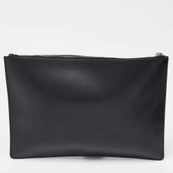 Pre Owned Karl Lagerfeld Black Leather Leather and Tweed K/Klassik Pins Wristlet Pouch