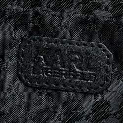 Pre Owned Karl Lagerfeld Black Leather Leather and Tweed K/Klassik Pins Wristlet Pouch