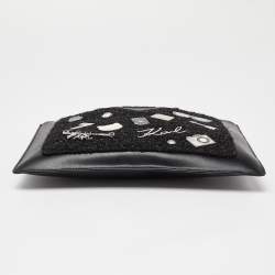 Pre Owned Karl Lagerfeld Black Leather Leather and Tweed K/Klassik Pins Wristlet Pouch