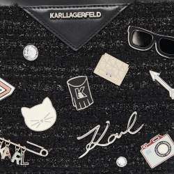 Pre Owned Karl Lagerfeld Black Leather Leather and Tweed K/Klassik Pins Wristlet Pouch
