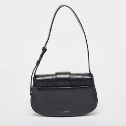 Pre Owned Karl Lagerfeld Black Leather K/Saddle Shoulder Bag