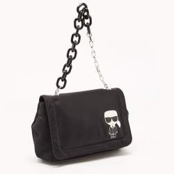 Pre Owned Karl Lagerfeld Black Nylon k/ikonik Chain Clutch