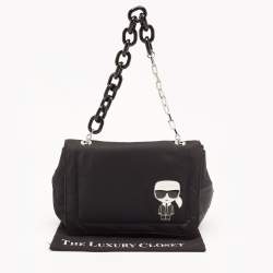 Pre Owned Karl Lagerfeld Black Nylon k/ikonik Chain Clutch