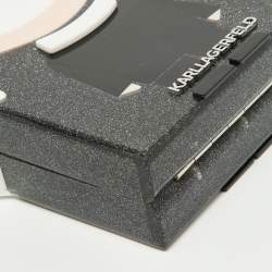 Pre Owned Karl Lagerfeld Grey Glitter Acrylic K/ikonik Karl Minaudière Crossbody Bag