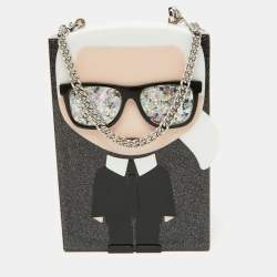 Pre Owned Karl Lagerfeld Grey Glitter Acrylic K/ikonik Karl Minaudière Crossbody Bag