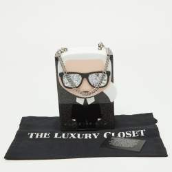 Pre Owned Karl Lagerfeld Grey Glitter Acrylic K/ikonik Karl Minaudière Crossbody Bag