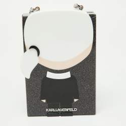 Pre Owned Karl Lagerfeld Grey Glitter Acrylic K/ikonik Karl Minaudière Crossbody Bag
