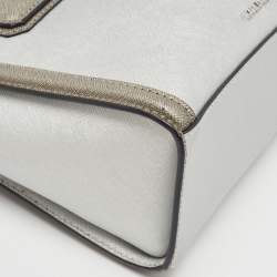 Pre Owned Karl Lagerfeld Metallic Silver/Dark Grey Saffiano Leather Mini K Klassik Tote