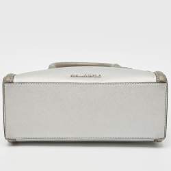 Pre Owned Karl Lagerfeld Metallic Silver/Dark Grey Saffiano Leather Mini K Klassik Tote