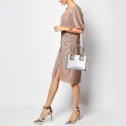 Pre Owned Karl Lagerfeld Metallic Silver/Dark Grey Saffiano Leather Mini K Klassik Tote