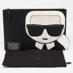 Pre Owned Karl Lagerfeld Black/White Leather K/Ikonik Zip Pouch
