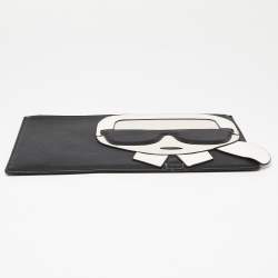 Pre Owned Karl Lagerfeld Black/White Leather K/Ikonik Zip Pouch