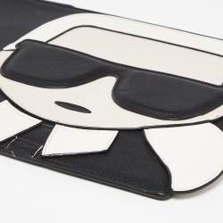 Pre Owned Karl Lagerfeld Black/White Leather K/Ikonik Zip Pouch