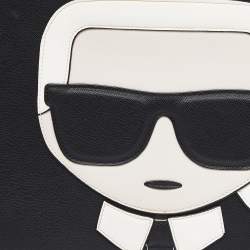 Pre Owned Karl Lagerfeld Black/White Leather K/Ikonik Zip Pouch