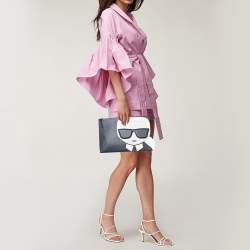 Pre Owned Karl Lagerfeld Black/White Leather K/Ikonik Zip Pouch