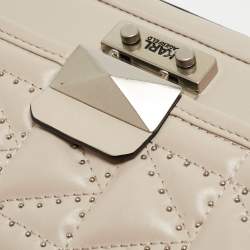 Karl Lagerfeld Beige Quilted Studded Leather Shoulder Bag
