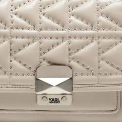 Karl Lagerfeld Beige Quilted Studded Leather Shoulder Bag