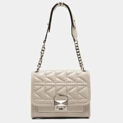 Karl Lagerfeld Beige Quilted Studded Leather Shoulder Bag