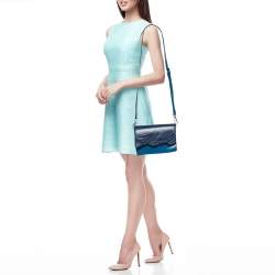 Pre Owned Karl Lagerfeld Two Tone Blue Leather K/IKONIK Shoulder Bag