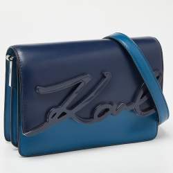 Pre Owned Karl Lagerfeld Two Tone Blue Leather K/IKONIK Shoulder Bag