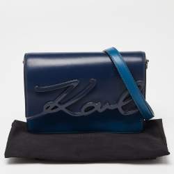 Pre Owned Karl Lagerfeld Two Tone Blue Leather K/IKONIK Shoulder Bag