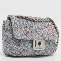 Pre Owned Karl Lagerfeld Lavender Tweed Agyness Shoulder Bag