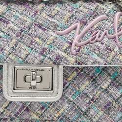 Pre Owned Karl Lagerfeld Lavender Tweed Agyness Shoulder Bag