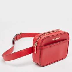 Pre Owned Karl Lagerfeld Red Leather Camera Waist Belt Bag