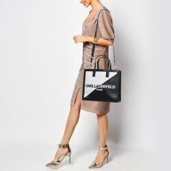Karl Lagerfeld Black/White Faux Leather Nouveau Tote