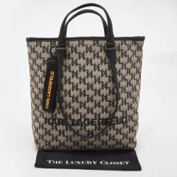 Karl Lagerfeld Black/Grey Jacquard Canvas and Leather K/Monogram Tote