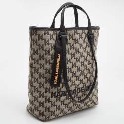 Karl Lagerfeld Black/Grey Jacquard Canvas and Leather K/Monogram Tote