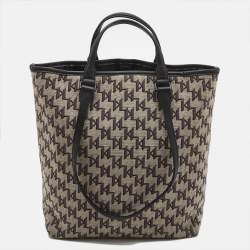 Karl Lagerfeld Black/Grey Jacquard Canvas and Leather K/Monogram Tote