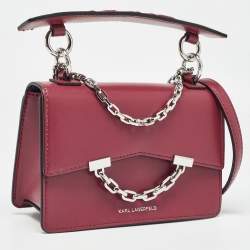 Pre Owned Karl Lagerfeld Burgundy Leather K/Karl Seven Top Handle Bag