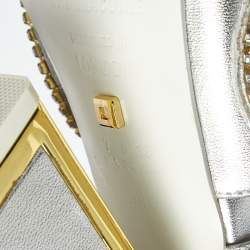 Pre Owned Kat Maconie Silver Leather Frida Crystals Slingback Sandals Size 38