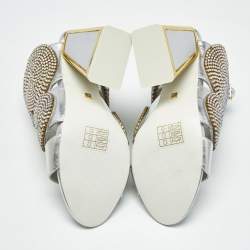 Pre Owned Kat Maconie Silver Leather Frida Crystals Slingback Sandals Size 38
