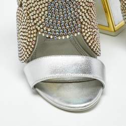 Pre Owned Kat Maconie Silver Leather Frida Crystals Slingback Sandals Size 38