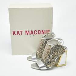 Pre Owned Kat Maconie Silver Leather Frida Crystals Slingback Sandals Size 38