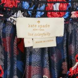 Pre Owned Kate Spade Blue Floral Print Silk Ruffled Top S