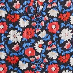 Pre Owned Kate Spade Blue Floral Print Silk Ruffled Top S