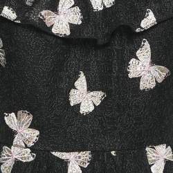 Pre Owned Kate Spade Black Butterfly Embroidery Lace Ruffled Short Dress M