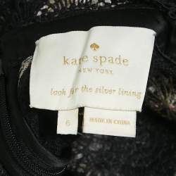 Pre Owned Kate Spade Black Butterfly Embroidery Lace Ruffled Short Dress M