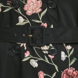 Pre Owned Kate Spade Black Floral Embroidery Gabardine Belted Trench Coat M
