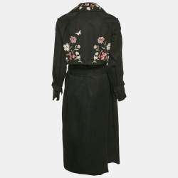 Pre Owned Kate Spade Black Floral Embroidery Gabardine Belted Trench Coat M