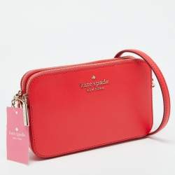 Pre Owned Kate Spade Red Leather Small Zip Stacy Crossbody Bag
