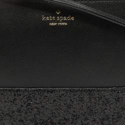 Pre Owned Kate Spade Black Glitter and Leather Ramey Greta Court Crossbody Bag