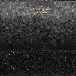 Pre Owned Kate Spade Black Glitter and Leather Ramey Greta Court Crossbody Bag